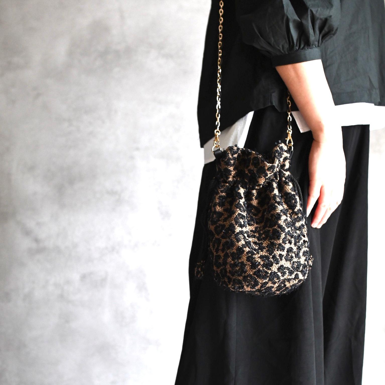 リュスクな尾州レオパードツイードのドローストリングバッグ